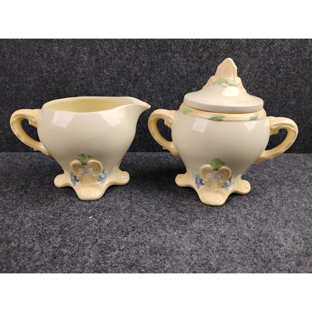 Vintage MCM Creamer and Sugar Bowl Set Holland Mold Handpainted Pastel Floral